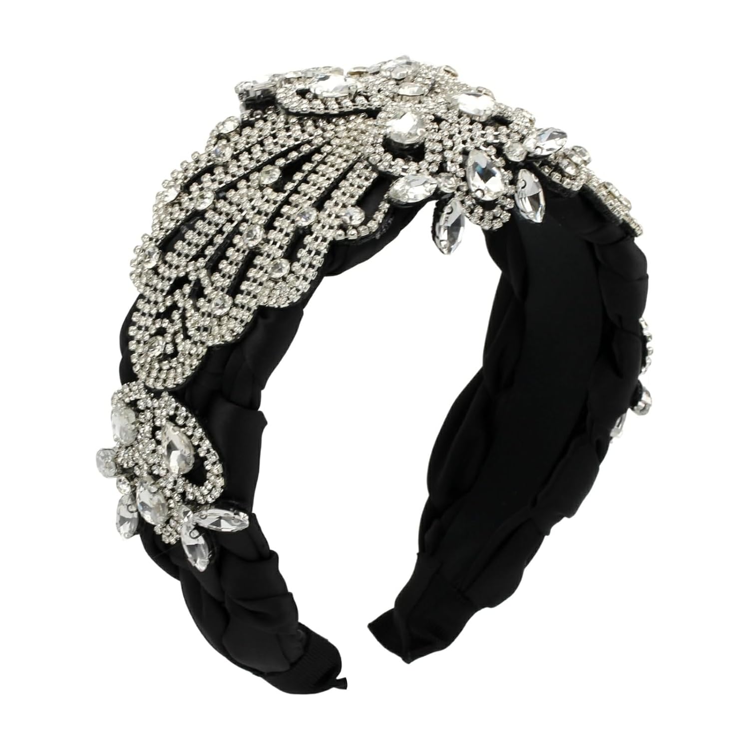 Big Wide Crystal Rhinestone Headband for Women Baroque Decorative Hairband Elegant Leaf Flower Hair Accessories (H1119-white)
