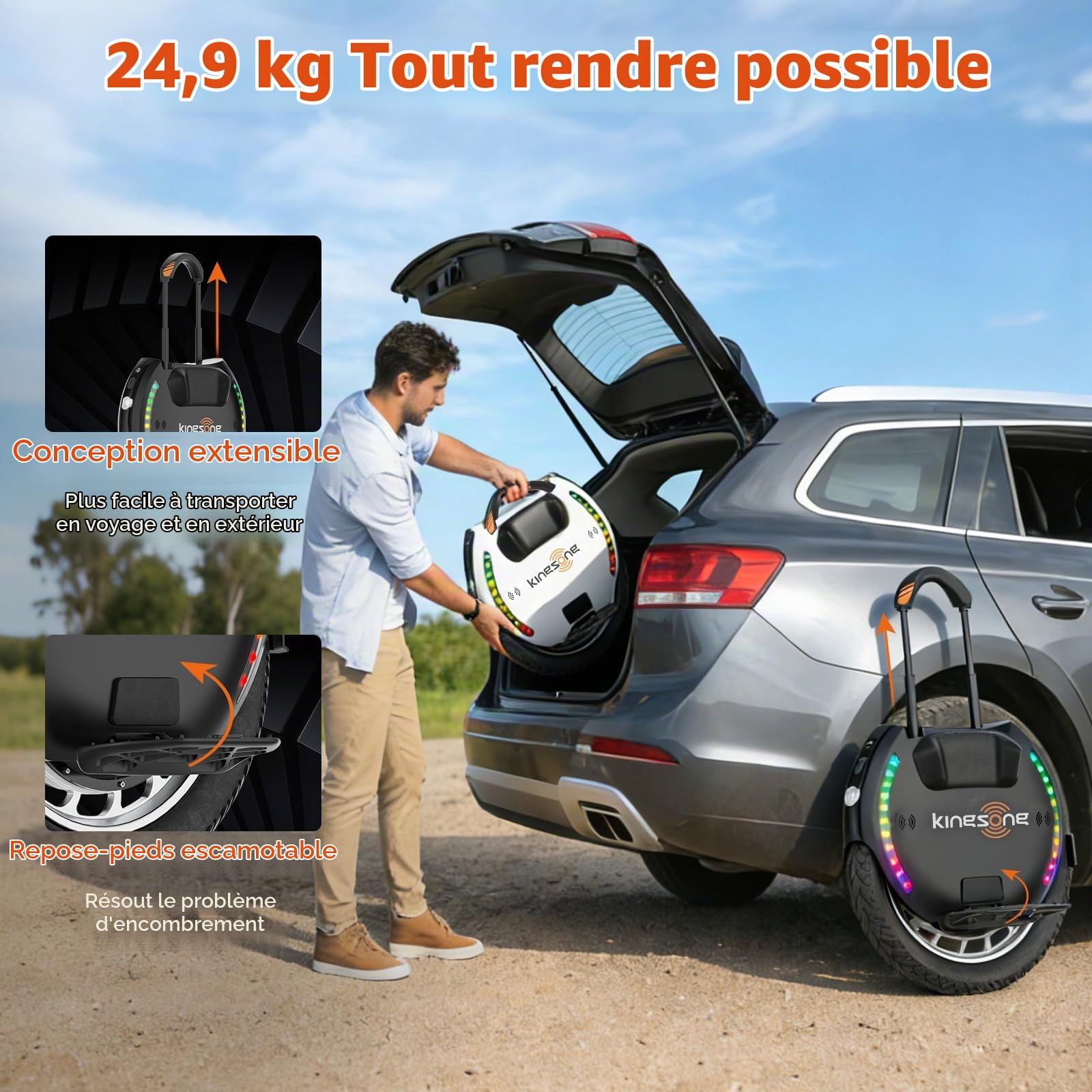 KINGSONG Gyroroue Electrique KS-18XL, Adulte,Noire, Moteur 2200W, Autonomie jusqu'à 80km, bridée 25km/h, Pneu Gonflable 18", Haut-Parleur et Bluetooth
