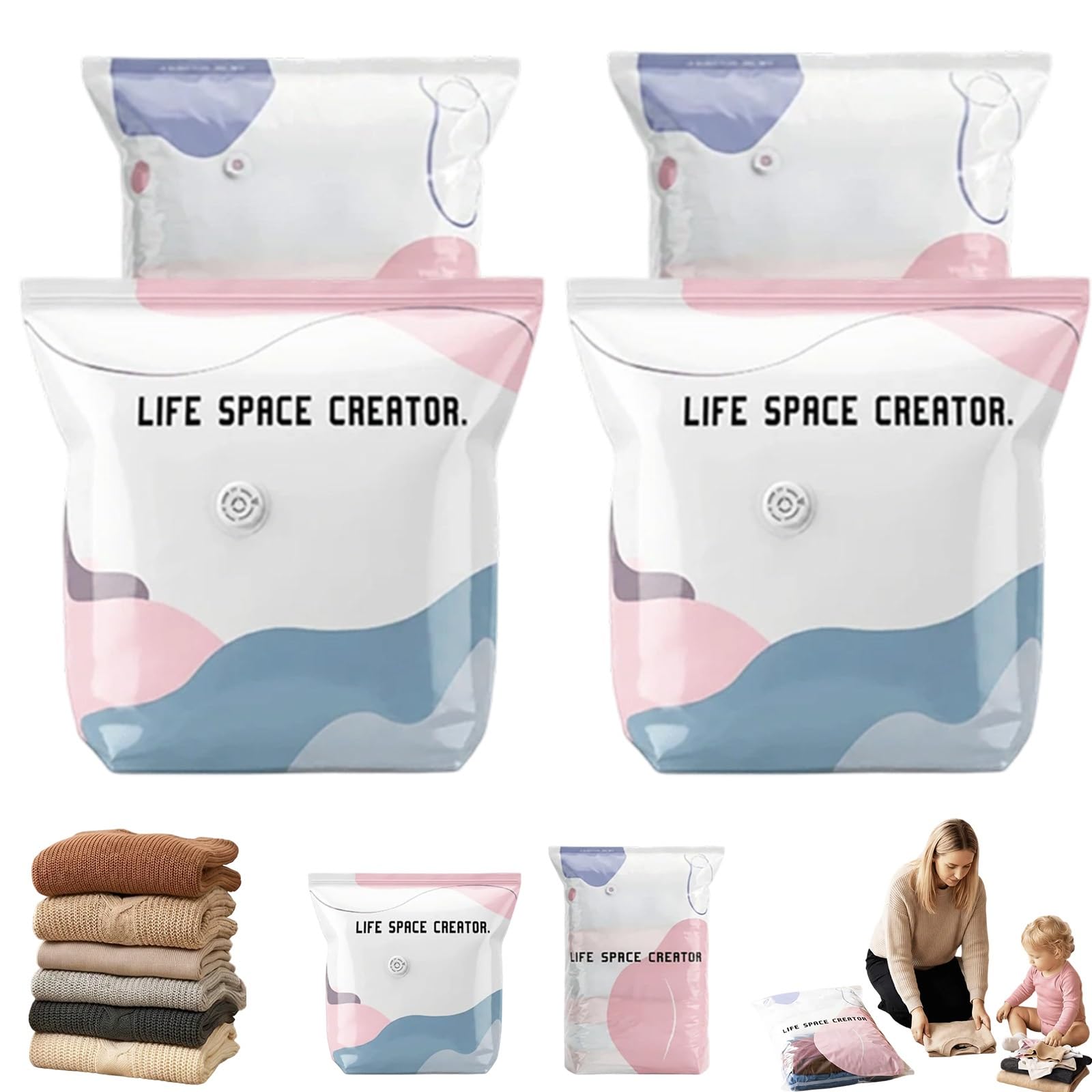 Liocwocne I 3D Vacuum Storage Bags Without Pump, Vacuum Bags For Clothes Travel, Space Saving Compression Bags Without Pump For Clothes Duvets Pillows, Reusable(I)