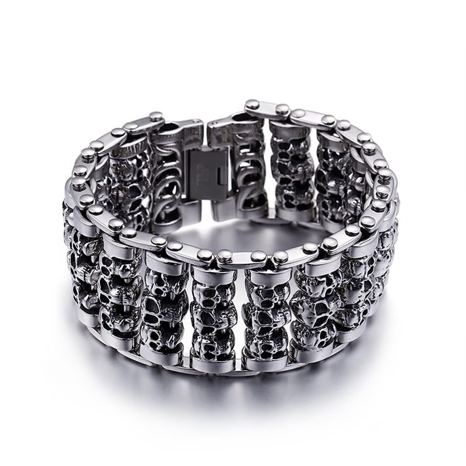 Herren Armband Schwarz，Armreifen Skelett Rostfreier Stahl Herrenarmband