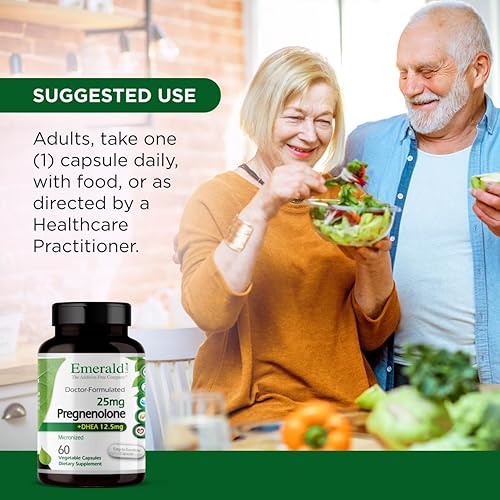 Miniatura 5 de EMERALD LABS Pregnenolone 50mg con DHEA 25mg - Suplemento de bienestar premium para apoyar la salud cerebral, la respuesta inmune y el equilibrio