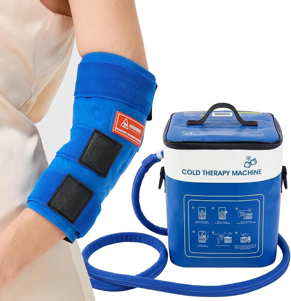 Cold Therapy Ice Machine for Eblow After Surgery with Eblow-Specific Pad | Cryotherapy with Timer & Flow Control Temp Monitor and 3 Adjustable Straps, Quiet Pump, Pressure Regulator for Pain Relief