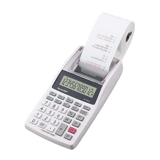 Sharp EL-1611V Grey Mini Desktop Calculator with 12 Digits LCD Display in Black and Red Print