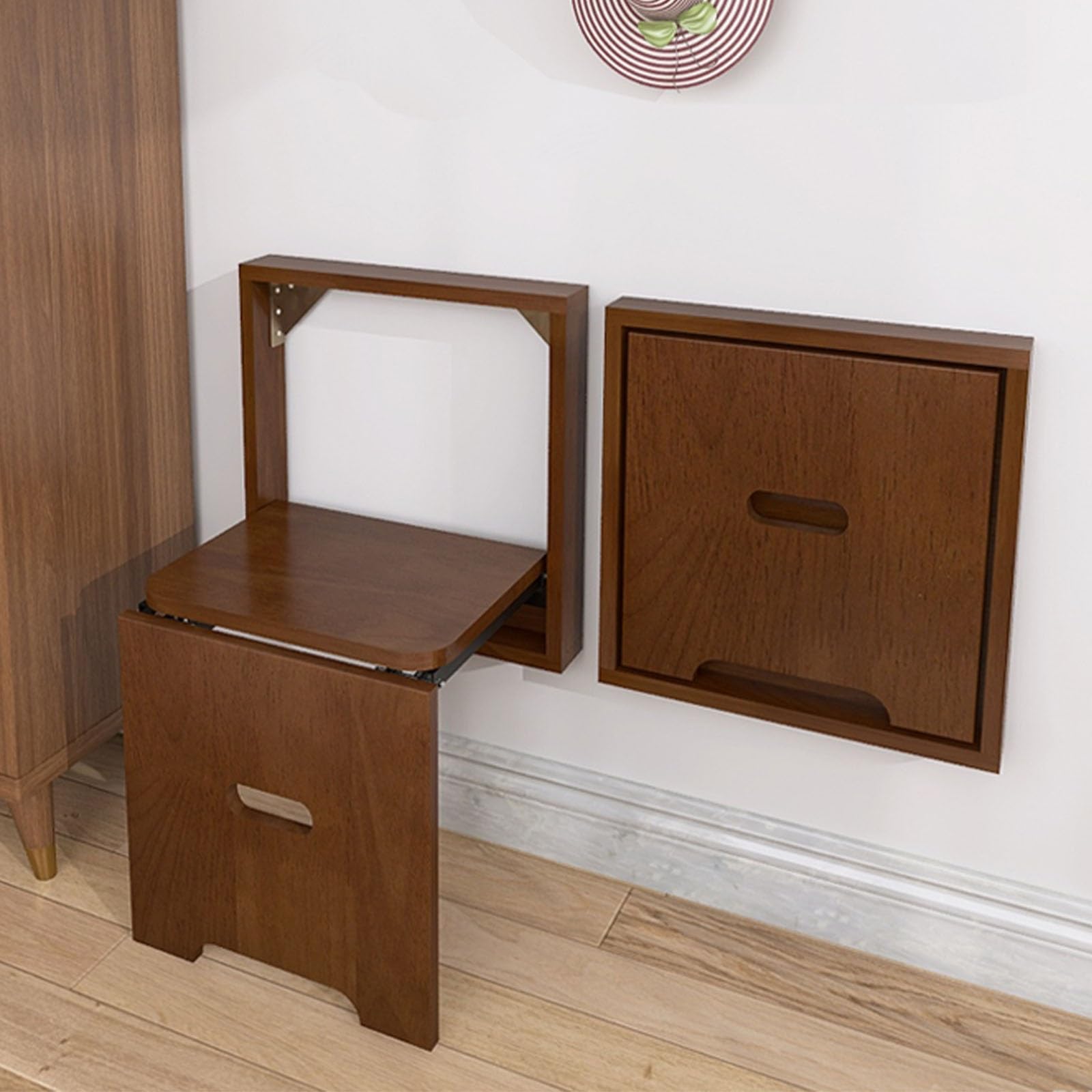 Taburete cambiador de zapatos plegable de madera maciza para pared de entrada
