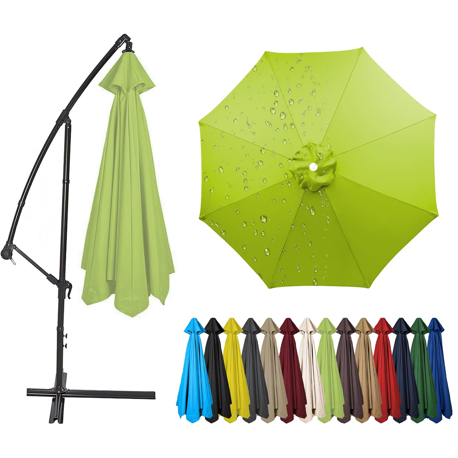 2.0m to 4.0m Replacement Parasol Canopy, 6/8 Ribs Garden Umbrella Replacement Parasol Fabric, UV 50+ Protection For Garden Yard Beach Umbrella (Green,2.8m / 8 Ribs)