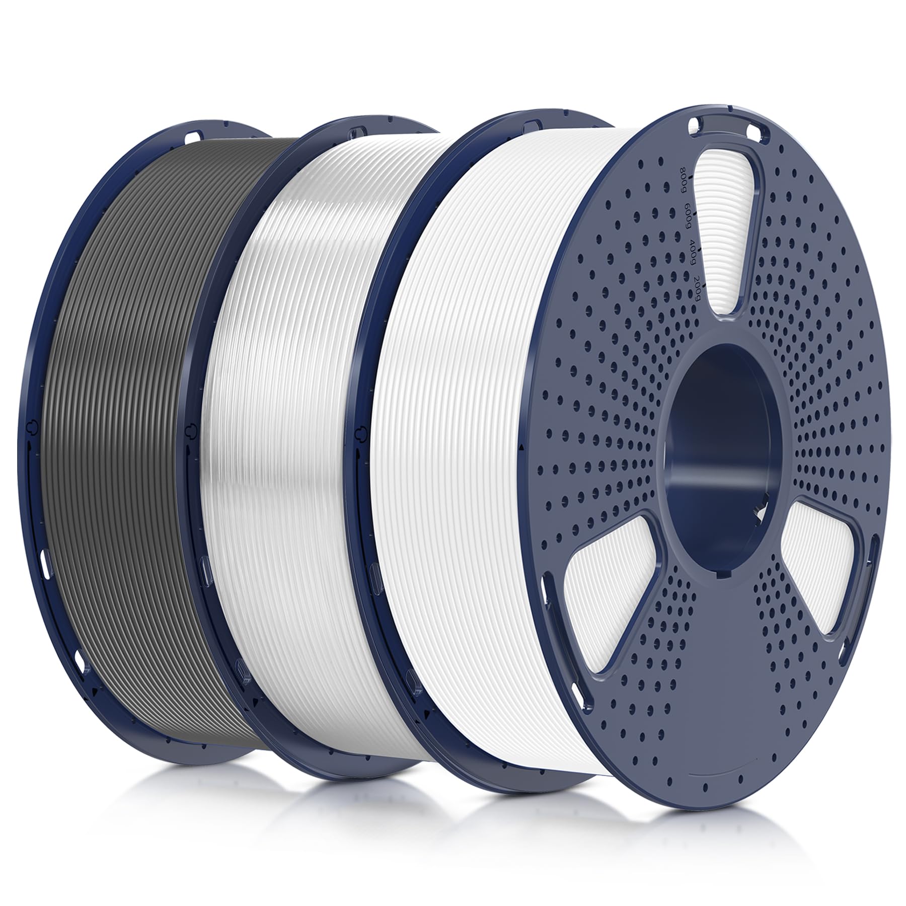SUNLU Filamento PLA+ 1,75 mm 3 KG, Neatly Wound, filamento per stampante 3D, filamento PLA Plus resistente, precisione dimensionale +/- 0,02 mm, Bobina da 1 kg (2,2 LBS) bianco+trasparente+grigio