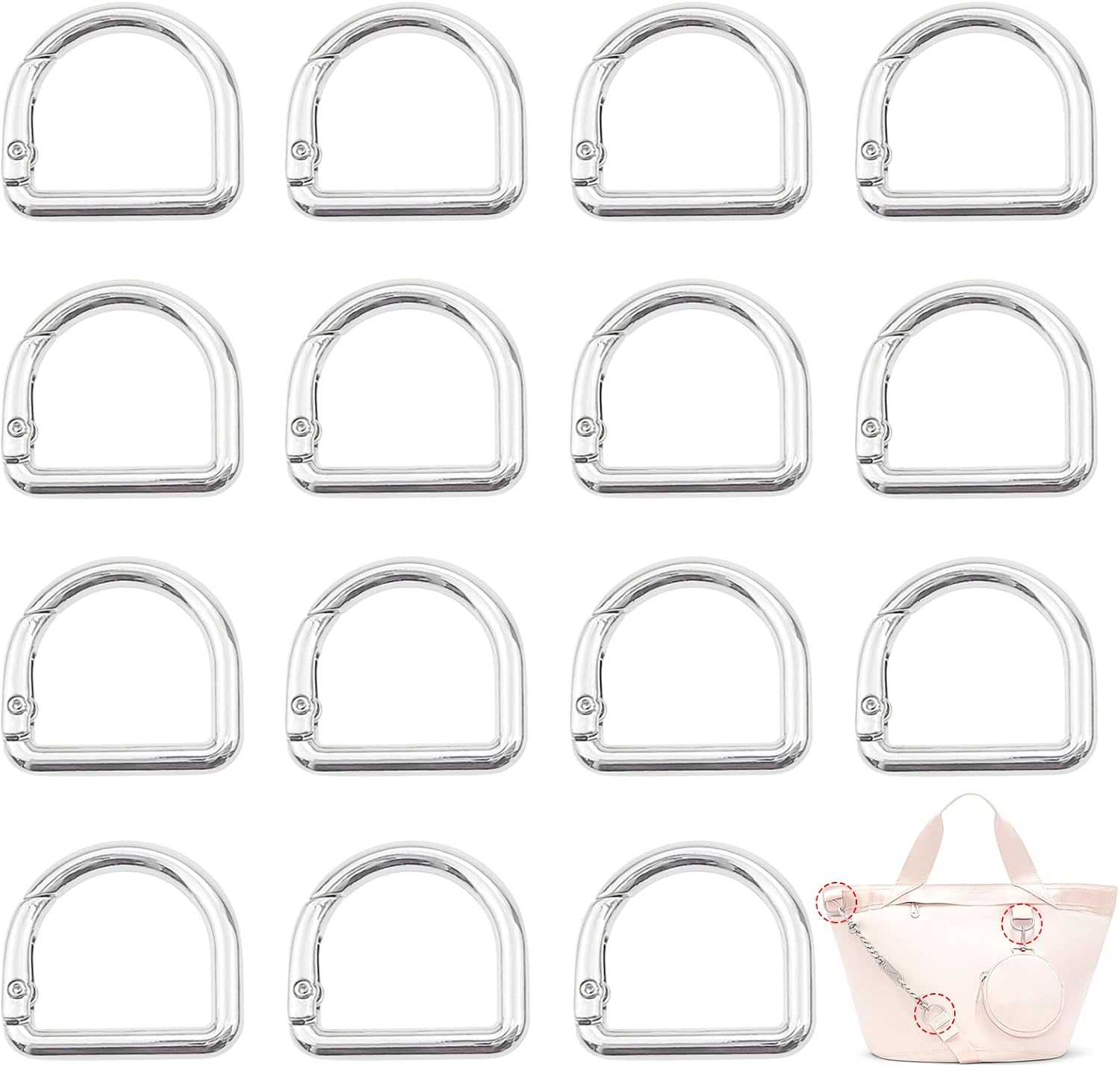 D Ring Spring, Semicircle Metal Spring Key Ring, Buckles Clasp Clamps for Backpacks Purse Strap DIY Accessories