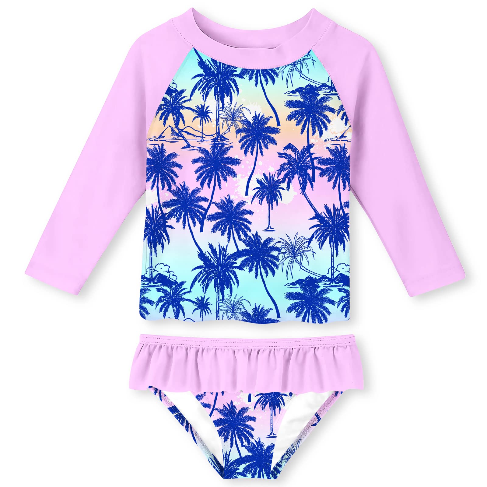UNIFACO Girls Swimsuit Two Piece Long Sleeve UPF 50+ Bathing Suit, 2-8T