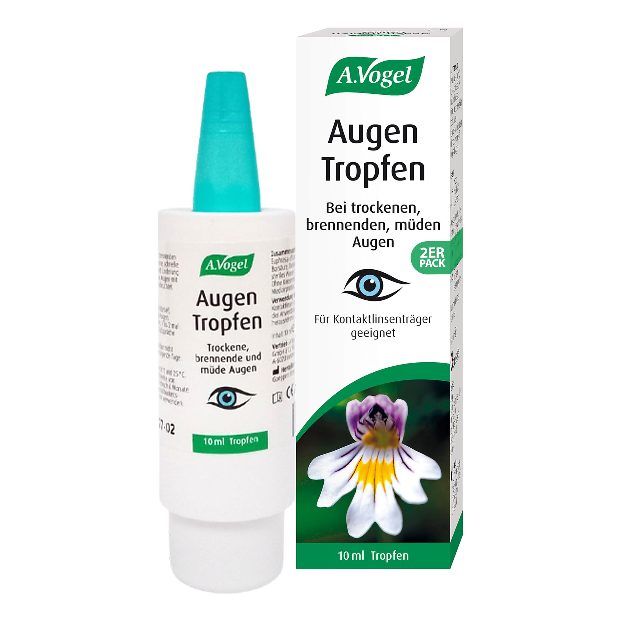 A.Vogel Augentropfen bei Trockenen, Brennenden, Müden Augen, 2 x 10 ml, mit Euphrasia und Hyaluron, Vegan, Kontaktlinsenfreundlich, Ohne Konservierungsstoffe