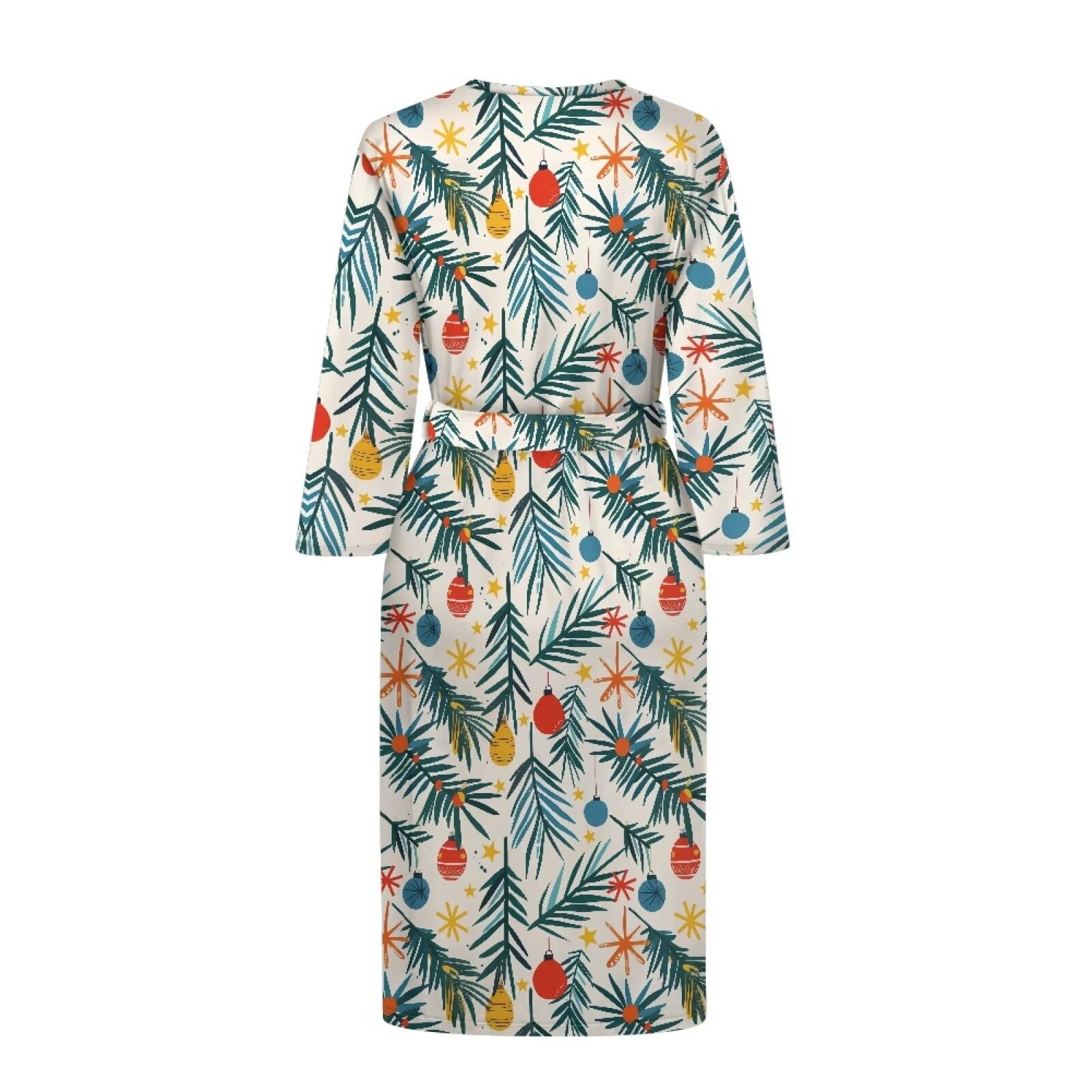 Biyejit Camisón de manga larga con cuello en V para mujer, diseño de hojas tropicales, talla S-2XL, Hojas tropicales, M