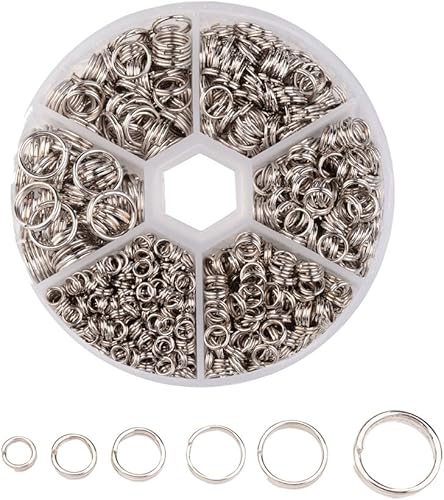 Pandahall - 1 caja de anillos divididos de hierro de doble bucle redondo para hacer joyas de 0.157 in/0.197 in/0.236 in/0.276 in/0.315 in/0.394 in