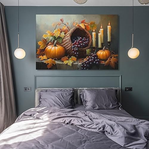 Miniatura 8 de Arte De Pared De Calabaza, Lienzo De Otoño, Cocina, Comedor, Decoración De Pared, Pintura De Hojas De Arce, Cosecha De Acción De Gracias3 Wall Art
