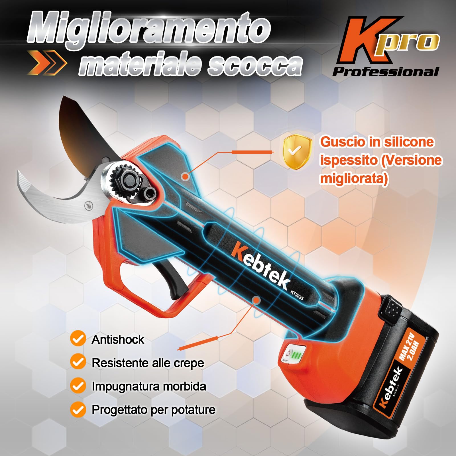 Kebtek Forbici Da Potatura 35mm Con 2 Batterie 4Ah Compatibili Con Asta | Per Frutteti E Potature Intensive, Compatibili Con Asta Per Raggiungere Rami Più Alti