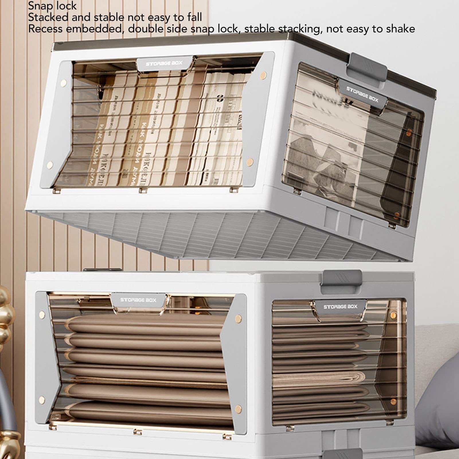 Pojemniki do przechowywania z kółkami, ze składanym i układanym w stosy materiałem PP, do organizowania bagażnika samochodu kempingowego w domu, nowoczesny design (5 Layers)