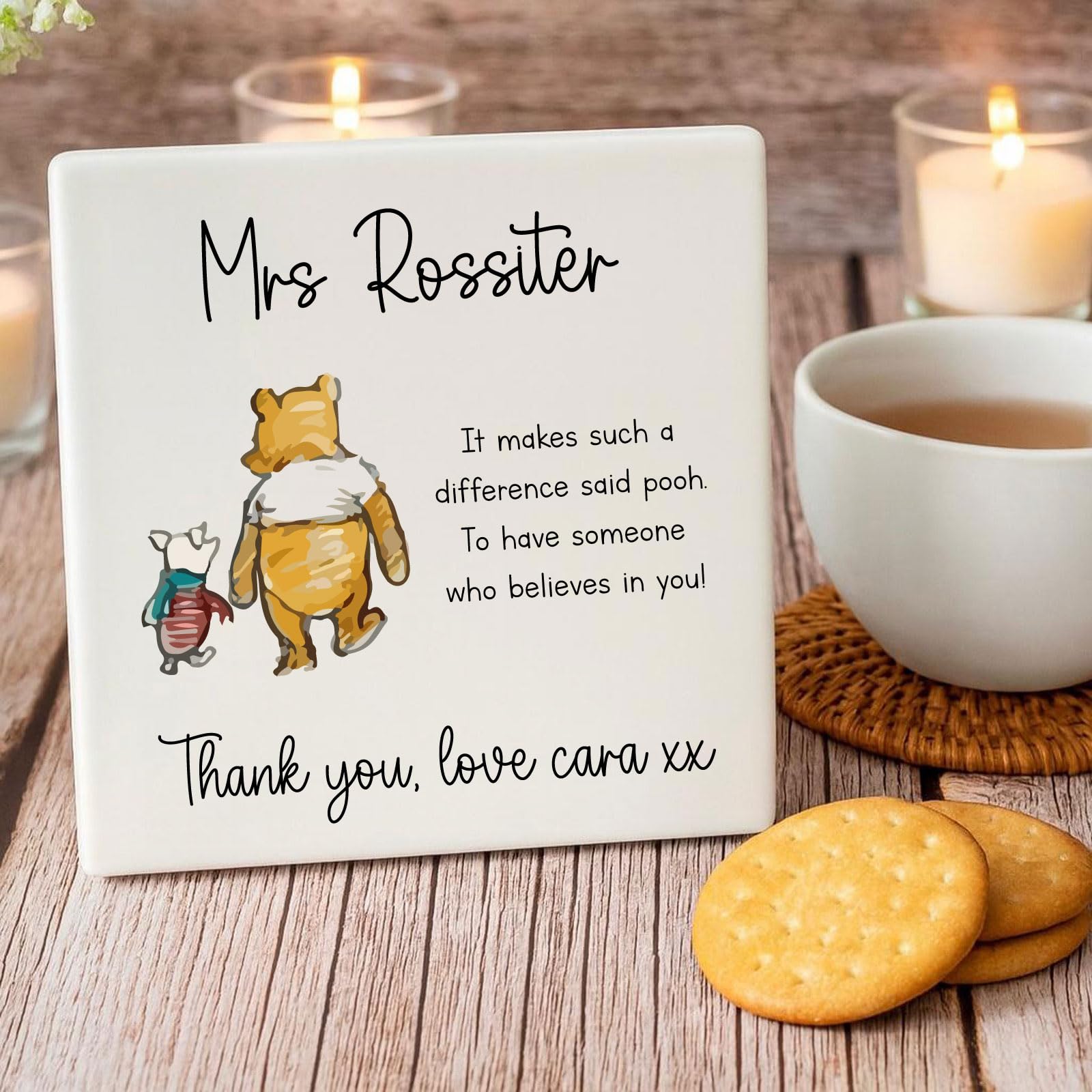 Luck And Luck White Personalised Winnie The Pooh Thank You Teacher Coaster - School Leaving Gift
