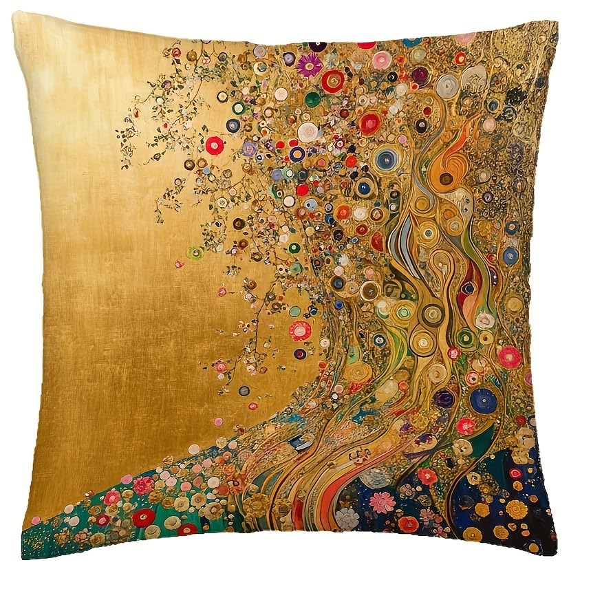 PVOODIRE Golden Tree of Life Cushion Cover 45x45cm Short Plush No Insert — image 1