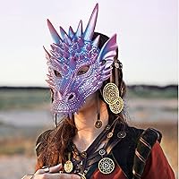 Vista 4 de KIHOARL Máscara de espuma de dragón 3D de Halloween, criatura mítica para disfraz de cosplay, color azul y morado