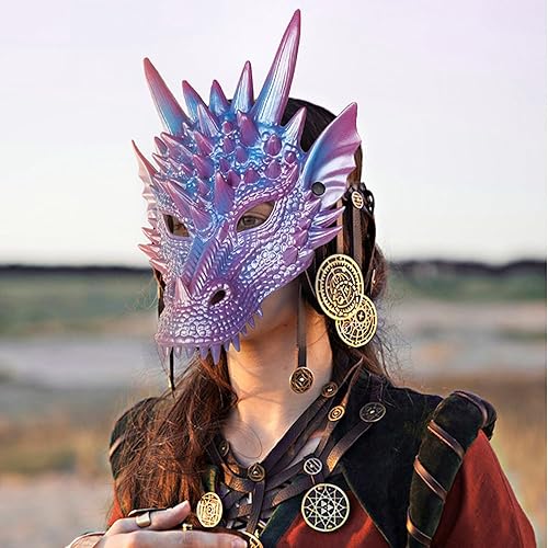 Miniatura 4 de KIHOARL Máscara de espuma de dragón 3D de Halloween, criatura mítica para disfraz de cosplay, color azul y morado