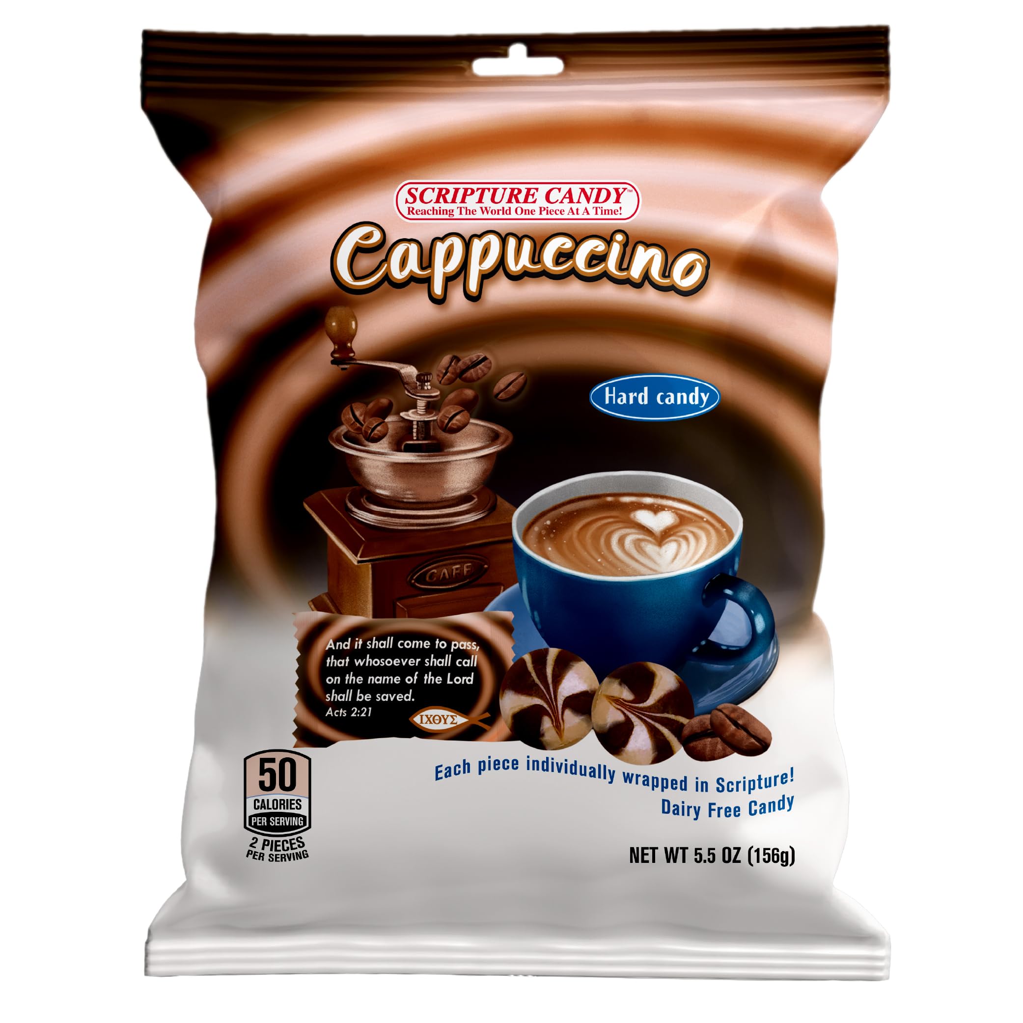 Scripture Candy, Coffee Cappuccino Flavored Hard Candy 5.5oz Bag, 25 Pieces