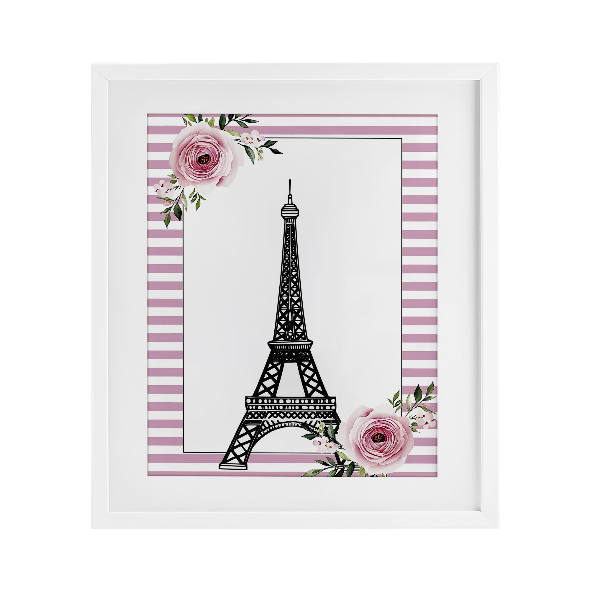 'Parisian Tower & Roses'| Framed Print Under Glass