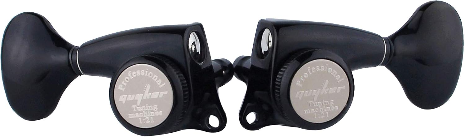 Guyker Guitar Locking Tuners (3L + 3R) - 1:21 Lock String Tuning Key Pegs Machine Head Set Replacement for ST TL SG LP Style Electric, Folk or Acoustic Guitars – Black