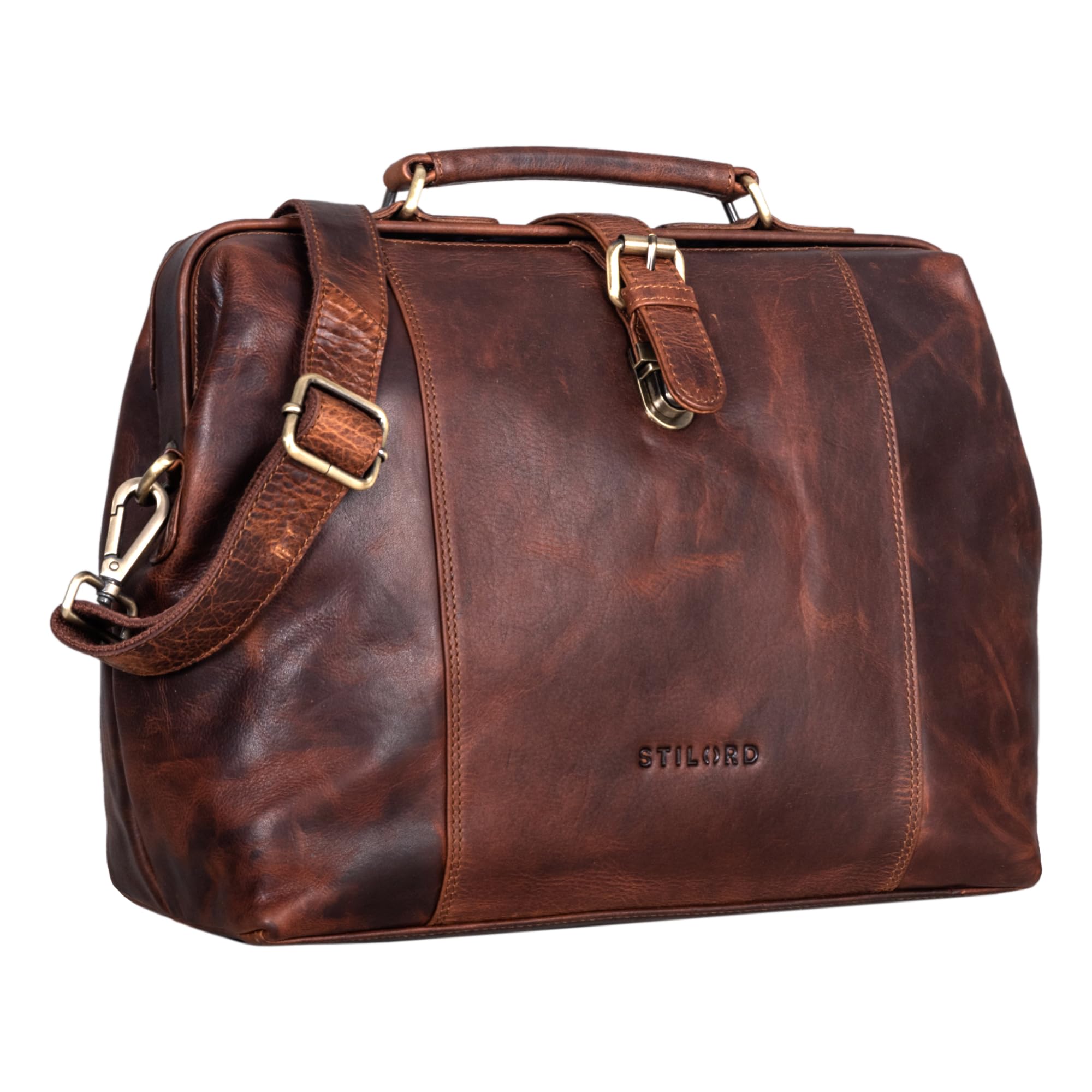 STILORD "Johannes" Borsa Medico Vintage in Pelle - Viaggio Retrò, da Casa con Chiusura Antica Colore:kara - cognac