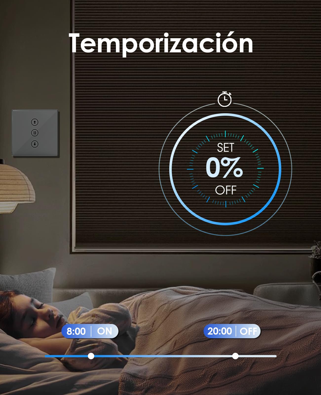 Interruptor de Persiana Inteligente con control por Porcentaje, 80 * 80mm Interruptor de Persiana Wifi, Control por Voz Compatible con Alexa/Google Home/Smart Life, Requiere Cable Neutro