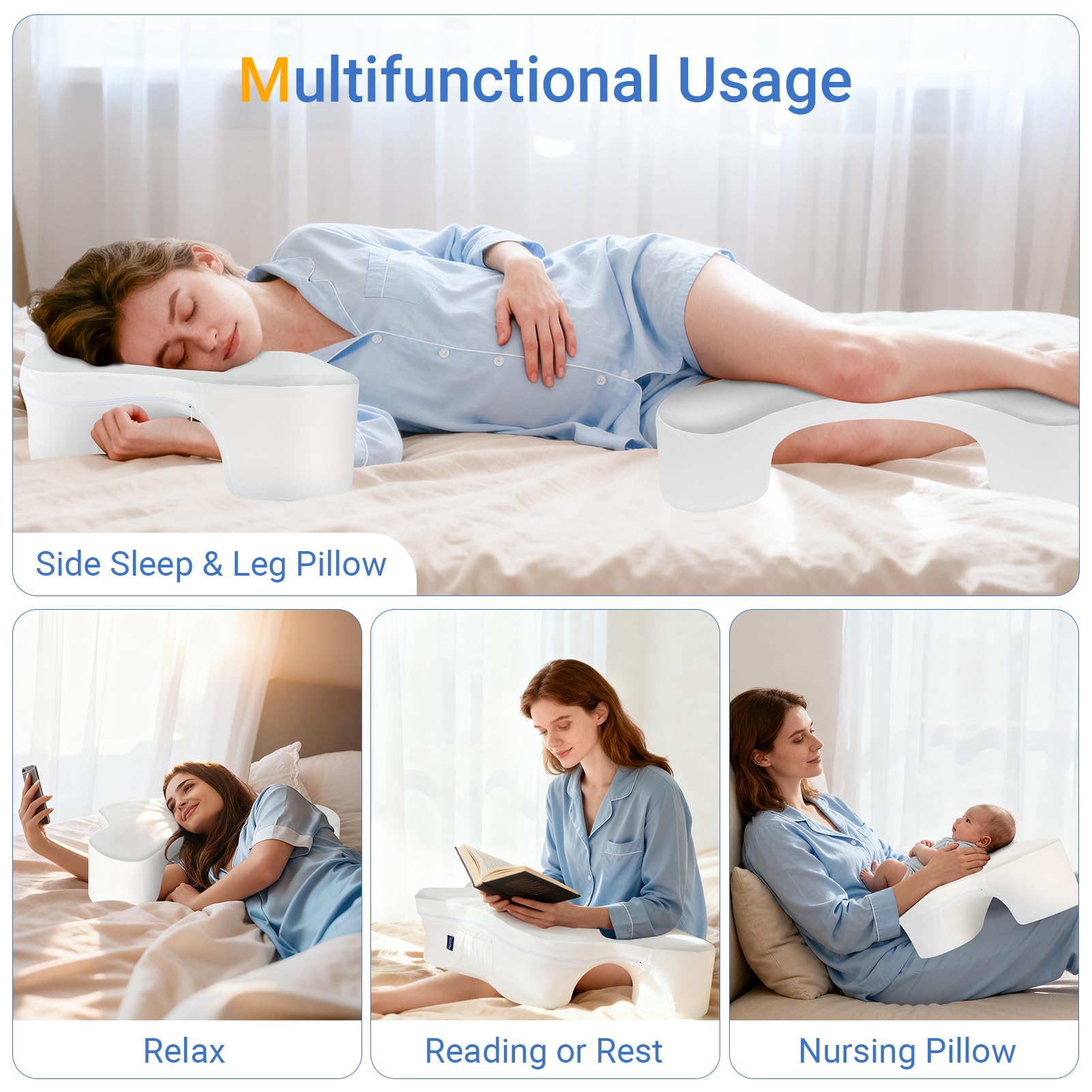Side Sleeper Pillows with Arm Holes- Memory Foam Shoulder Pillow for Side Sleepers Neck Support & Rotator Cuff Pain Relief, 2PCS Pillowcase, Ergonomic Knee, Leg, Arm Pillow for Adults (Light Grey) — view 5