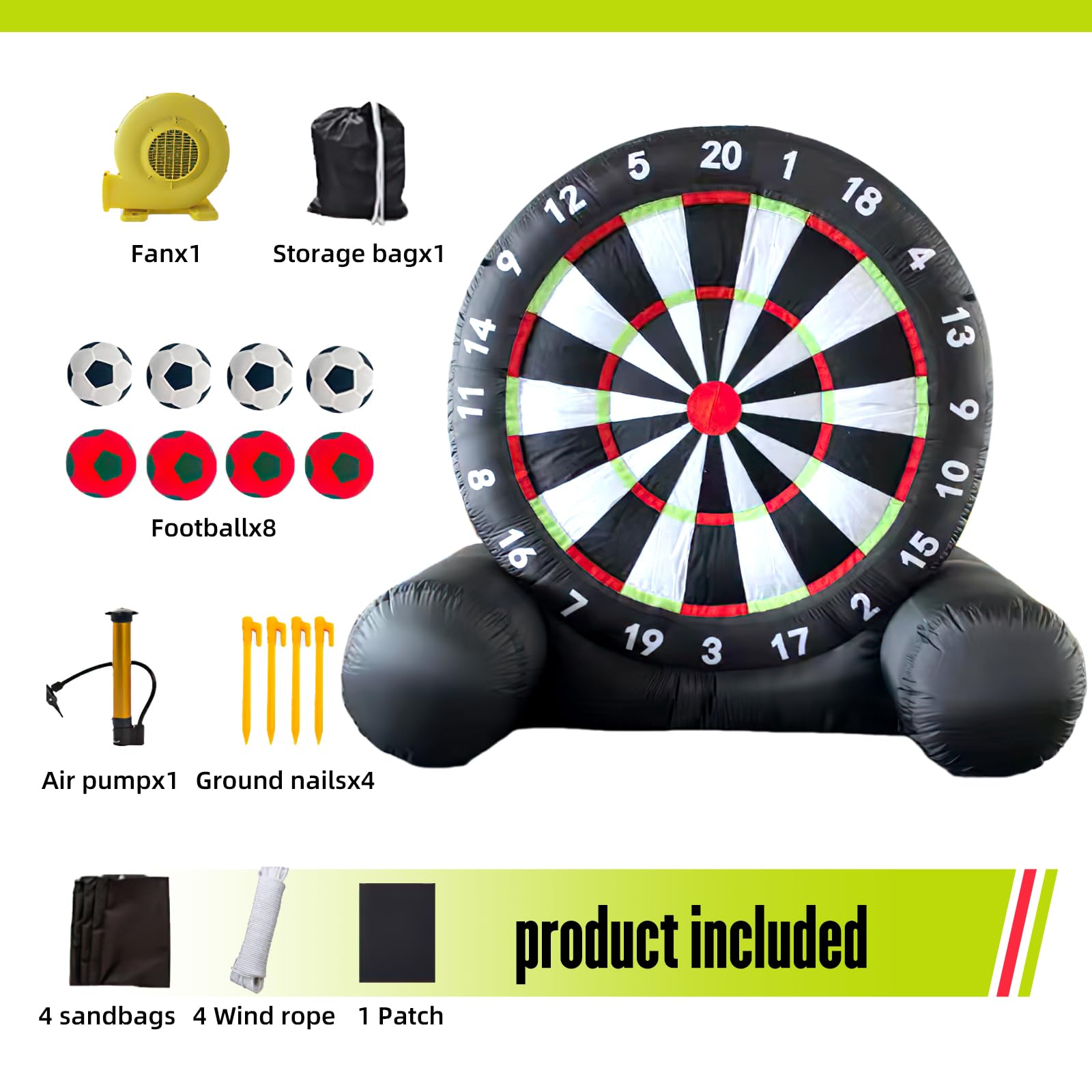 3M Fussball Dart aufblasbar Outdoor, inflantteble Fussball Dart Aufblasbar,fußballdart mit Gebläse und 8 Ballen,fußball dartscheibe furGarten Partys, Wasserdichtes Sportspiel.
