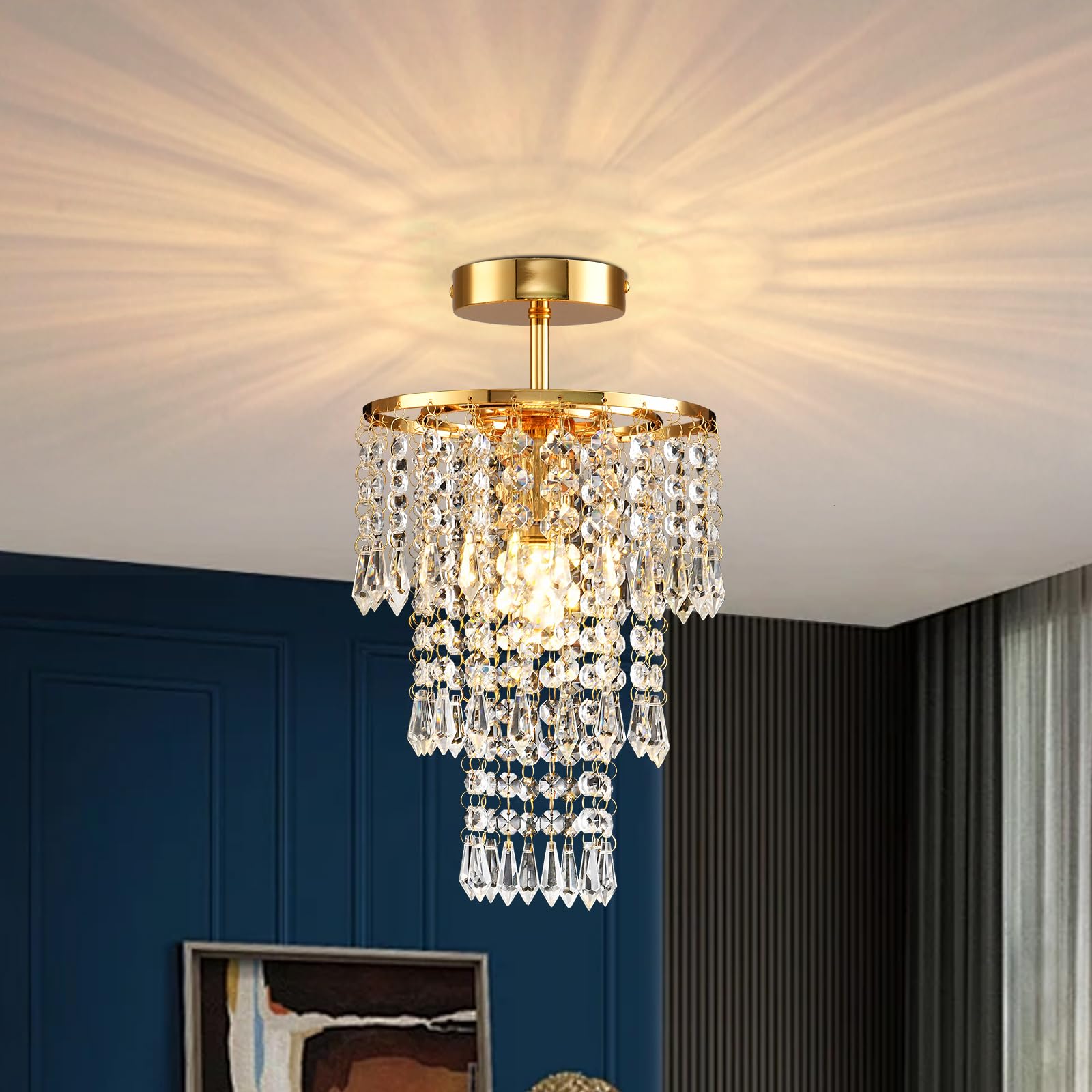 AHXIAOZN Lámparas de Techo de Cristal Moderno, E27 Mini Lámparas de Araña de Cristal, Raindrop Colgante Luz de techo de cristal para Armario Pasillo Entrada Vestíbulo