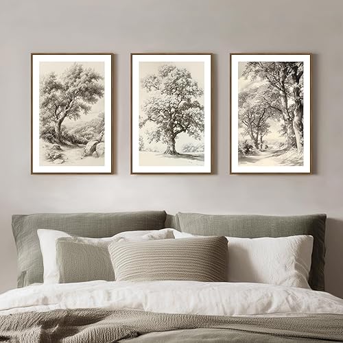 Miniatura 8 de Zessonic Arte de Pared de Boceto de Árbol Vintage Lienzo Botánico de Naturaleza Salvaje Juego de Arte de Árbol de Roble de 3 Piezas, Impresiones