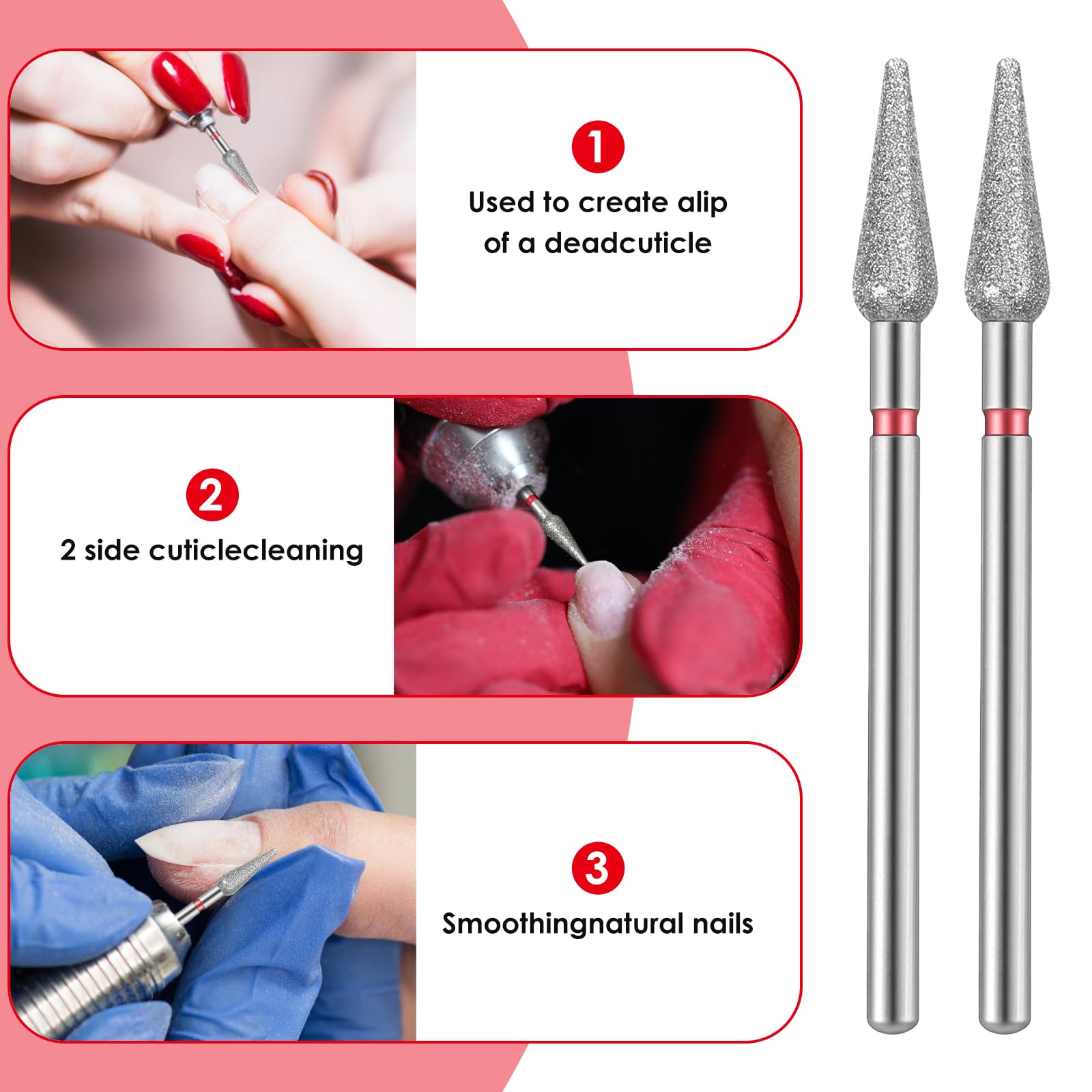 Sibba Set di 6 punte per trapano per cuticole in acciaio inossidabile con custodia per manicure pedicure trapano diamantato per lucidatura file di rettifica strumenti in metallo professionale in