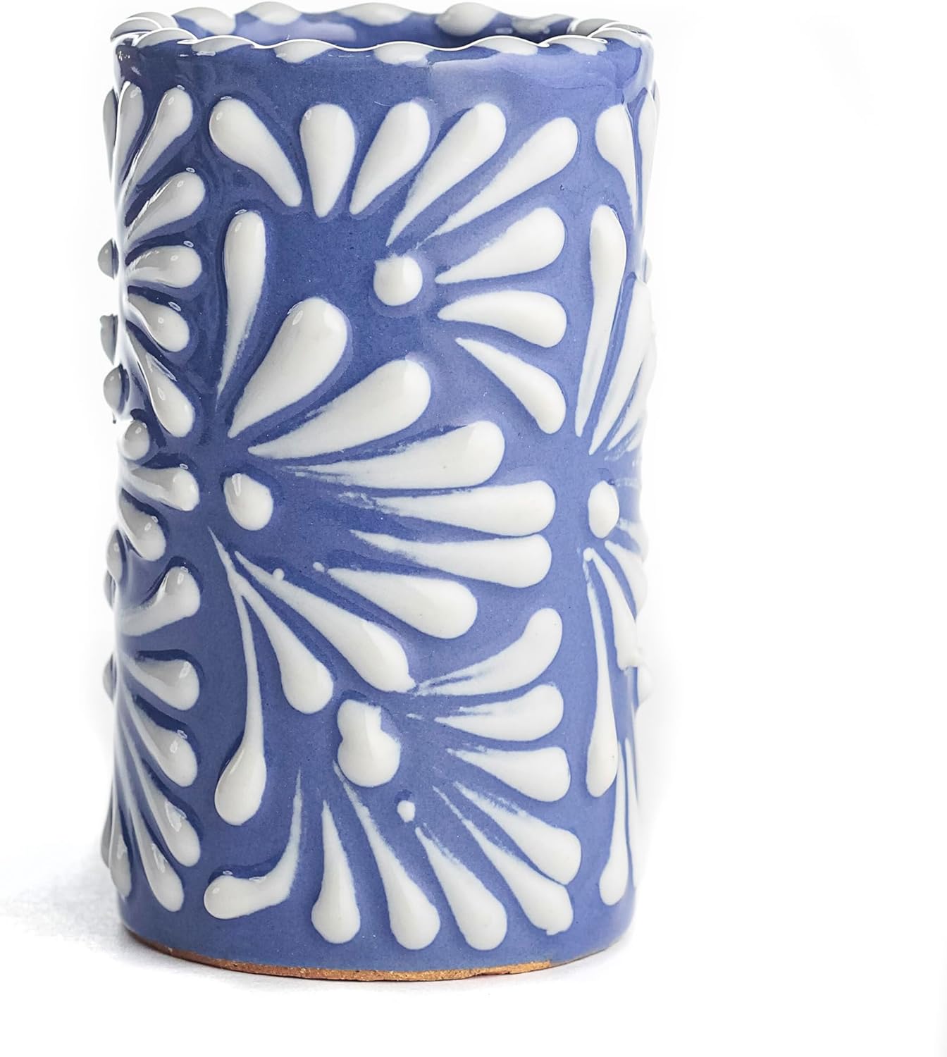 Talavera Shot Glasses Set of 4 Authentic Mexican Tequila Shot Glasses - Hand-painted - 2 Oz (White Brushstroke Blue Background) - Image 8