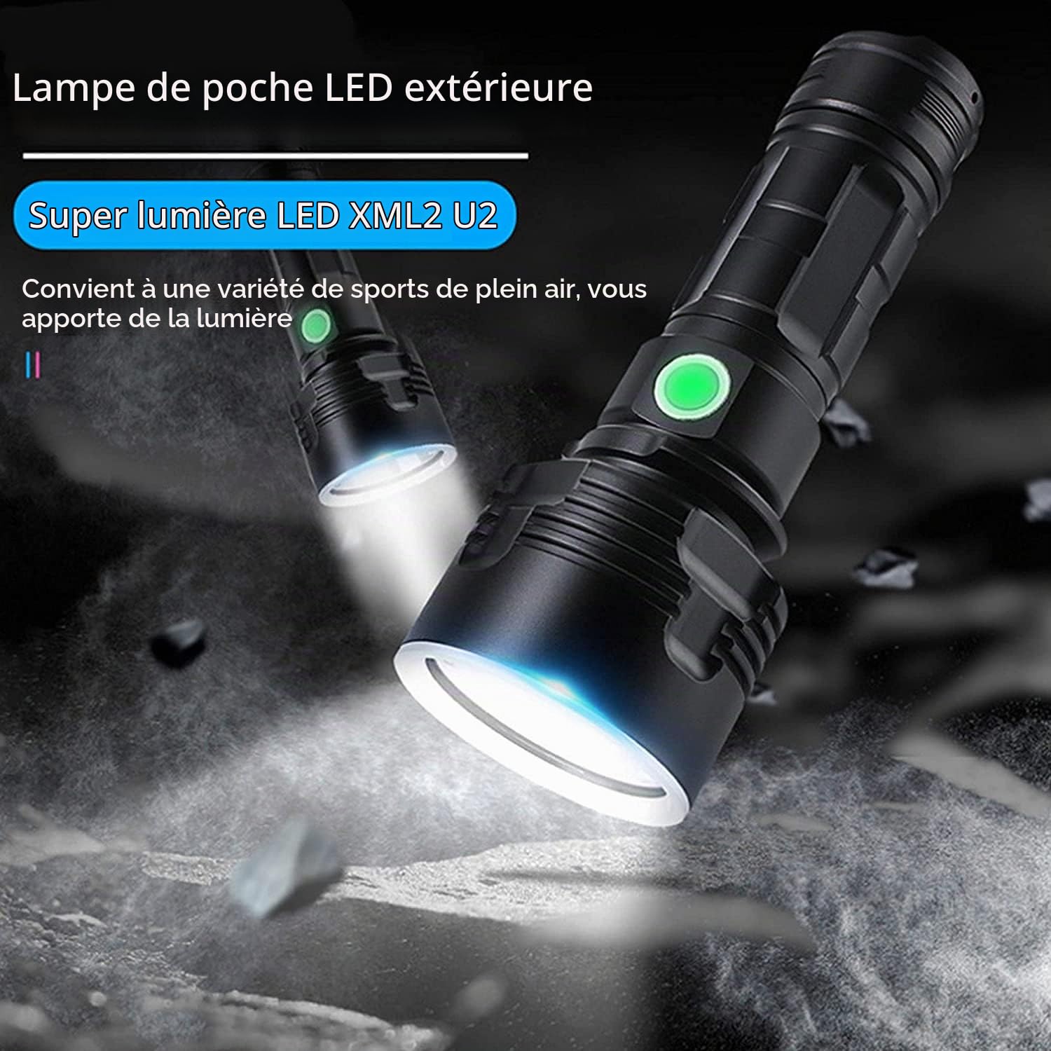 XLM-P70 Lampe Torche LED,30000-100000 Lumens Lampe de Poche Militaire Tactique Ultra Puissante Étanche Torche,Lampe Torche Rechargeable USB (50W-XLM-70, Double batterie), (P70/L2)