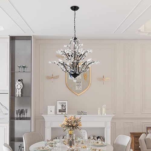 Miniatura 5 de Maxax Candelabros de cristal vintage, 8 luces ajustables de cristal K9 colgante de iluminación de techo, lámparas de techo para comedor, sala de