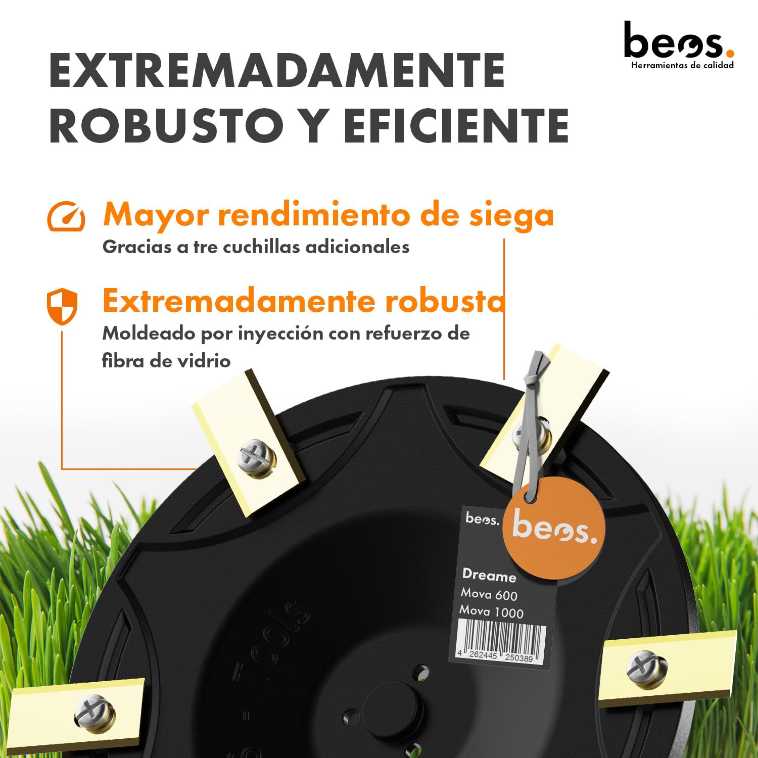 BEOS Ajuste de la cortadora de césped robótica Premium - Disco con 6 Cuchillas - para Dreame Mova 600 y Mova 1000 - Disco con Cuchillas Reforzado con Fibra de Vidrio - Ø 170 mm -