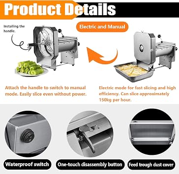 Electric Vegetable Slicer Electric Food Slice, Stainless Steel,Manual Potato Slicer with Thickness Adjuster,Potato Fruit and Vegetable Lemon Slicer,with Manual Mode