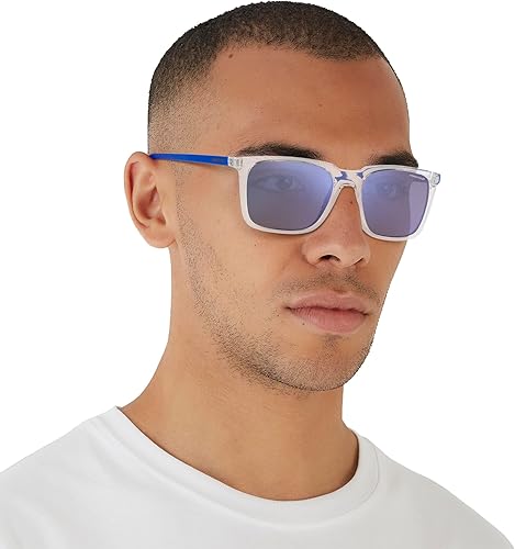 Miniatura 7 de ARNETTE Gafas de sol unisex con montura gris transparente, lentes de espejo azul claro verde azulado, 2.205 in