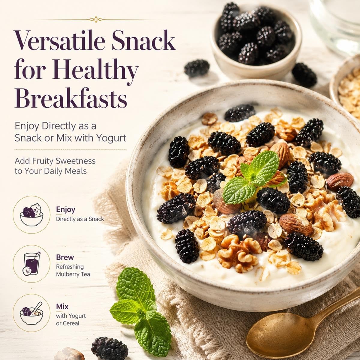 Gelsi Essiccati, Frutti Di Gelso Nero, Snack Alla Frutta, Vasetto 500g