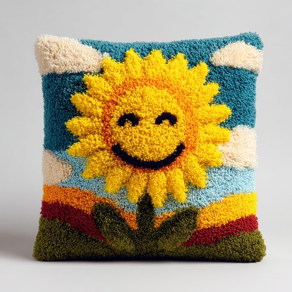 WallustrioaW Latch Hook Kits Pre Printed Color Canvas,Smiling Sunflower