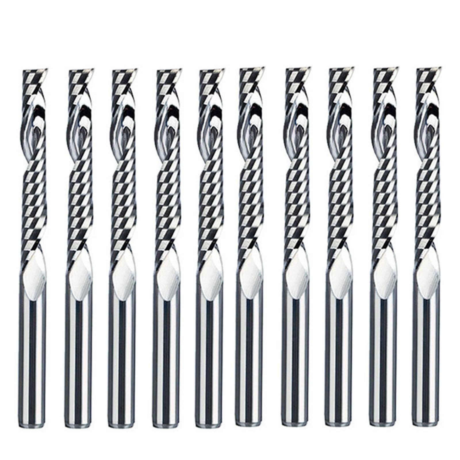 FCARUMIQP 10pcs 1/8 Inch Shank Tungsten Carbide End Mill Single Flute Spiral Engraving Router Bits CNC Milling Cutter(3.175x2.0x17)