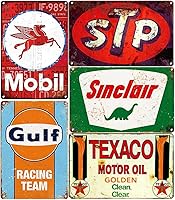 Yunuo Vintage Metal Tin Signs 5 Pack - Retro Garage Man Cave Wall Decor, Oil Gas Station Posters 8x12 Inch Rustproof