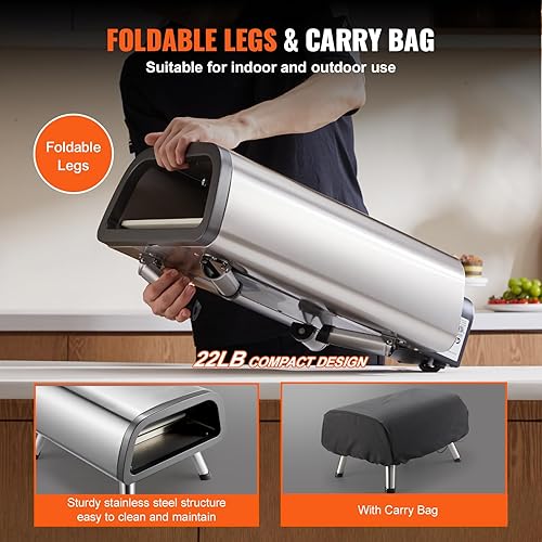 Miniatura 5 de VEVOR Horno eléctrico de pizza de 12 pulgadas, máquina para hacer pizza de acero inoxidable con piedra para pizza y espátula, calienta hasta 850 F