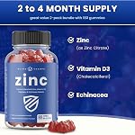 Gommies de zinc pour adultes 4-in-1 Suppléments de zinc avec vitamine D3, Fraise & Echinacea: un booster pour les adultes & Soutien immunitaire (Immunity Gummies)1)