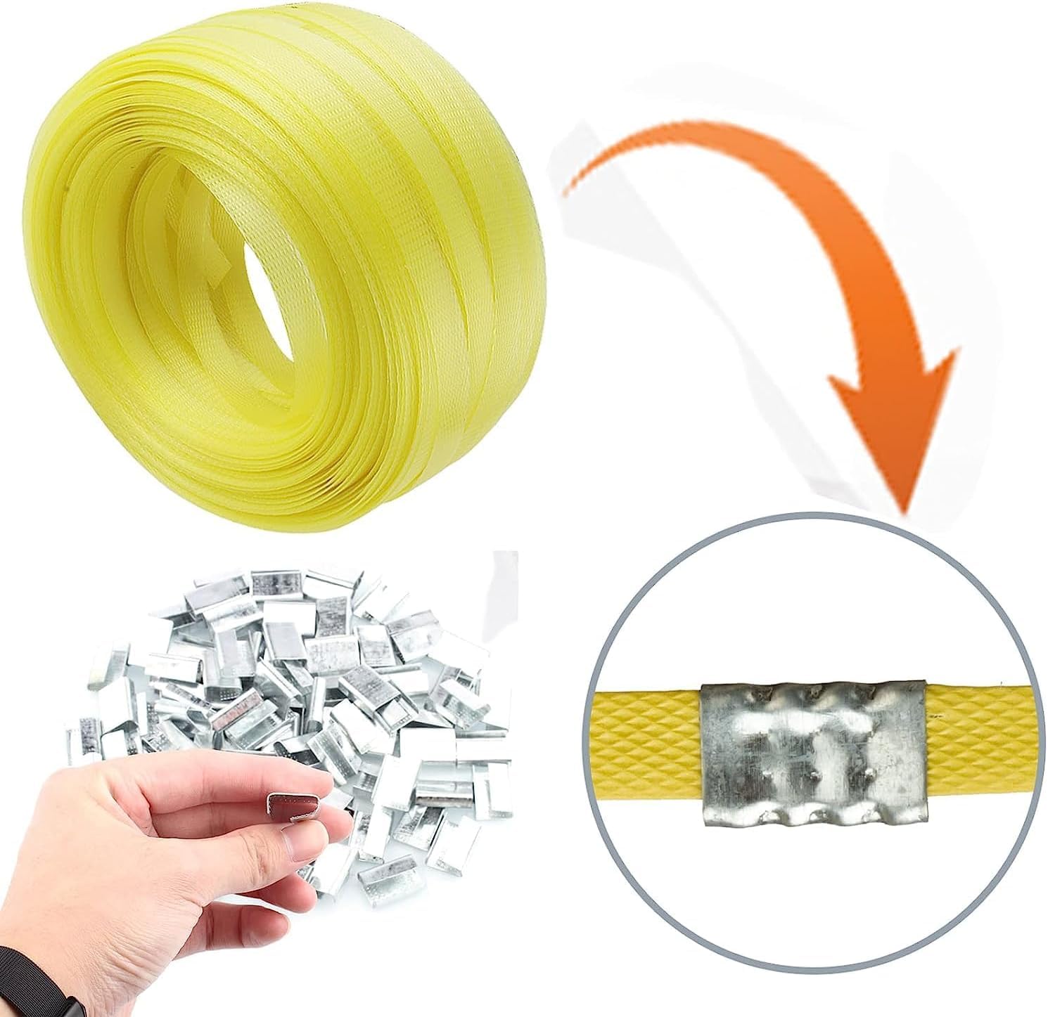 Kit di reggette manuale con kit di reggette (nastro di reggette PP 100 m + 100 clip metalliche)