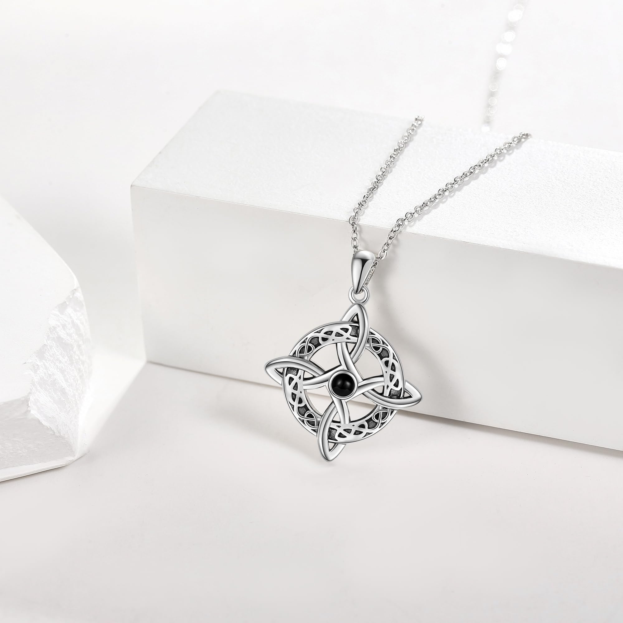 JERWLI Halskette mit Hexenknoten, Sterlingsilber, Glücksbringer, irischer Knoten, keltischer Hexenanhänger, Halskette, Schmuck, Geschenk für Frauen