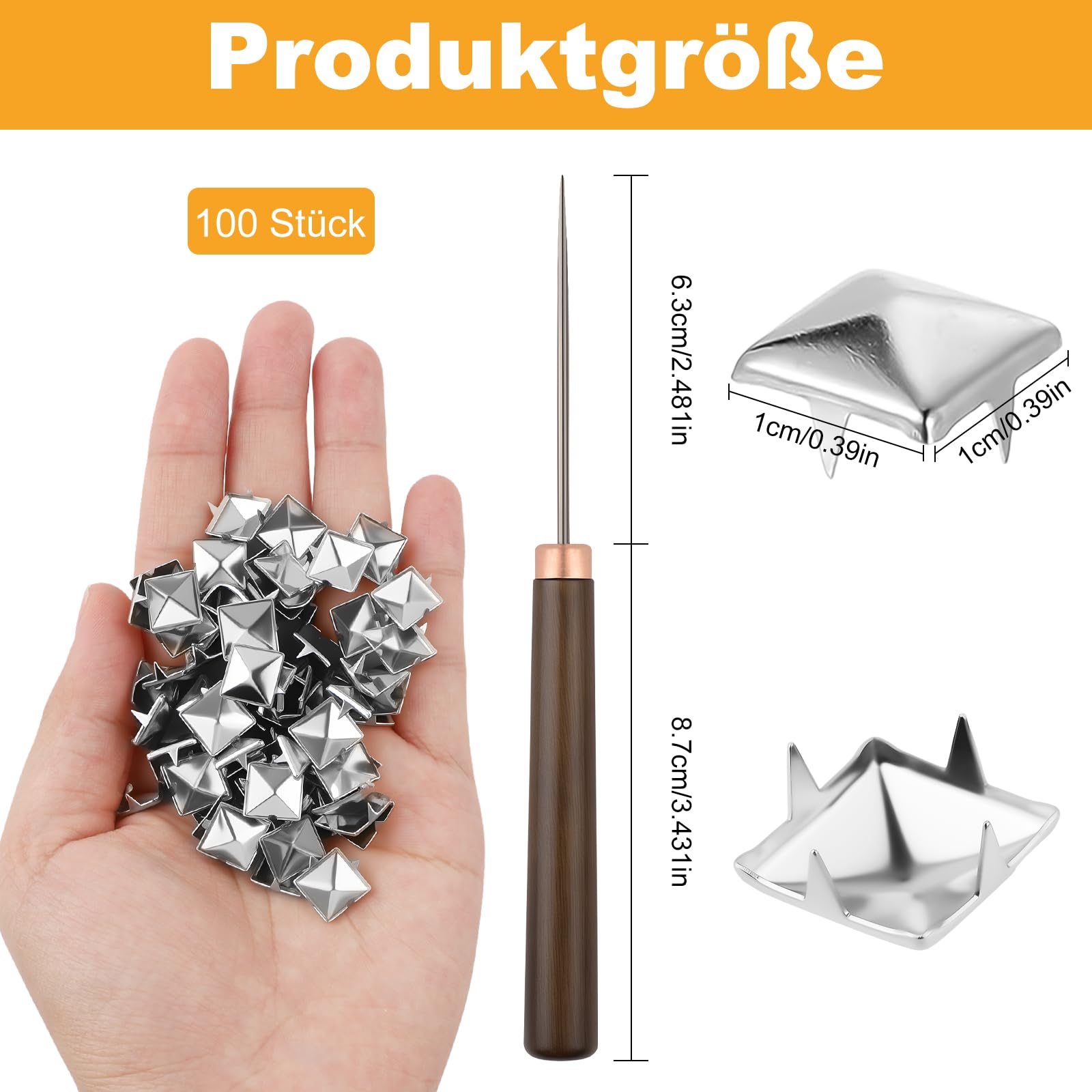 100 Rivetti In Metallo Borchie Quadrate Piramide Per Pelle | Argento | DIY Punk Per Borse, Guanti, Giacche