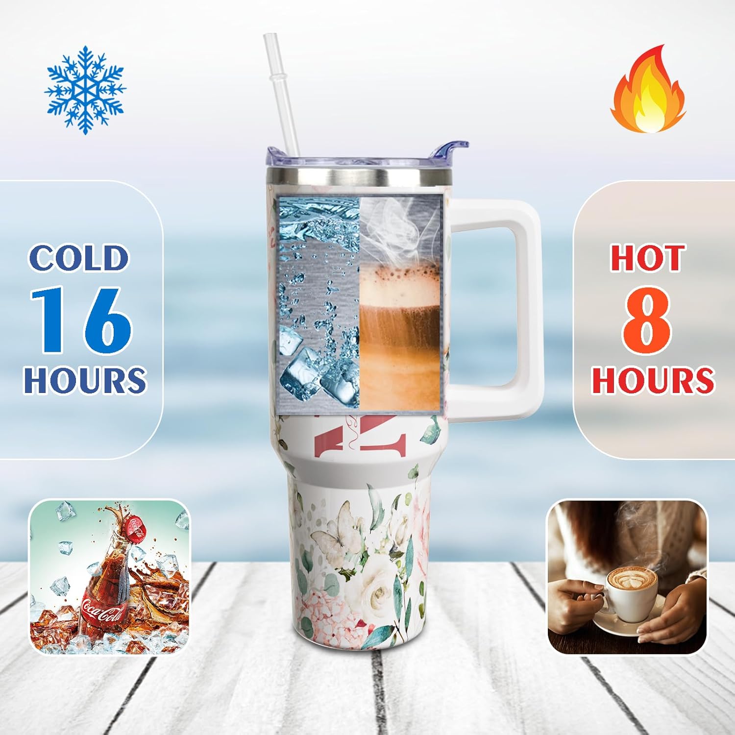 Gifts for Nana Grandmother Gift from Grandson Granddaughter on Birthday Mothers Day&Christmas 40 oz Tumblers with Handle and Straw Stainless Steel Insulated Travel Coffee Cup Mug - Image 4