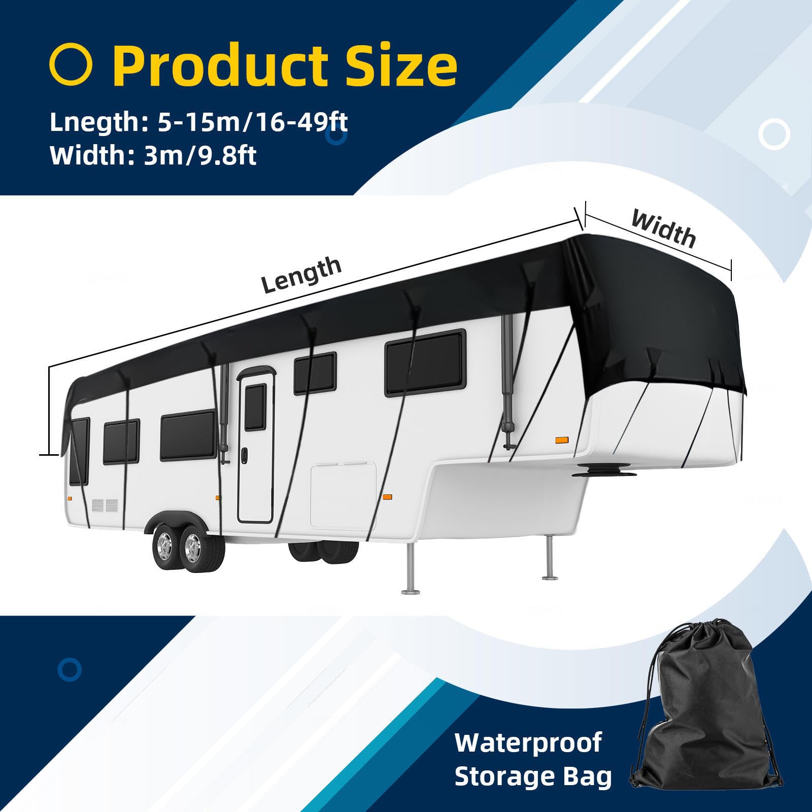 LKW-Wohnmobil-Abdeckung, 210D strapazierfähiges Oxford-Gewebe, Wind-, Regen- und schneefest, Dachabdeckung für Wohnmobile der Klasse C, Schwarz, 7 x 3 m