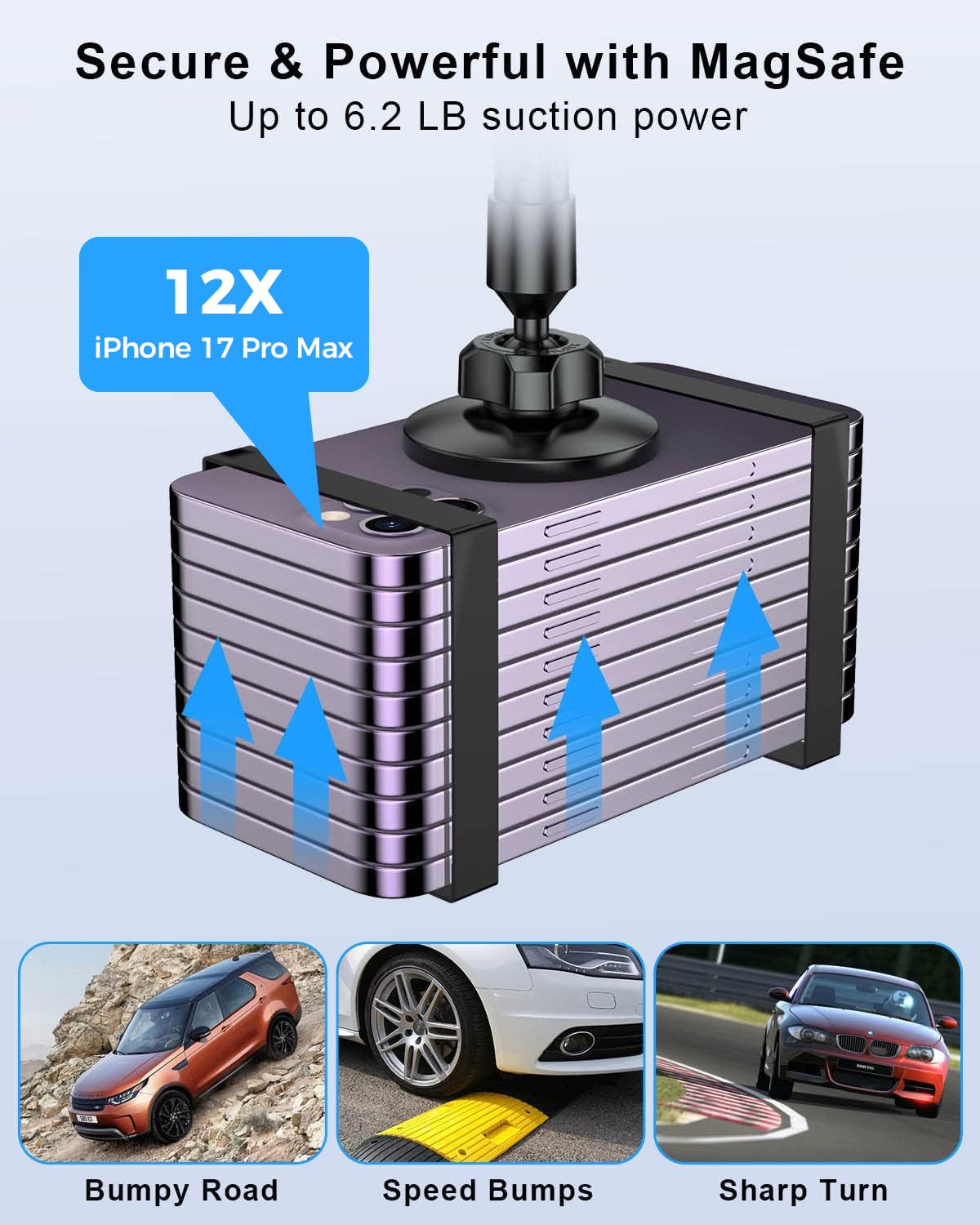 SUPERONE Soporte para teléfono MagSafe para Coche, [20 imanes más Fuertes] Soporte de teléfono Ajustable con Cuello de Cisne para Coche, Compatible con iPhone 16, 15, 14, 13, 12, Series MagSafe y